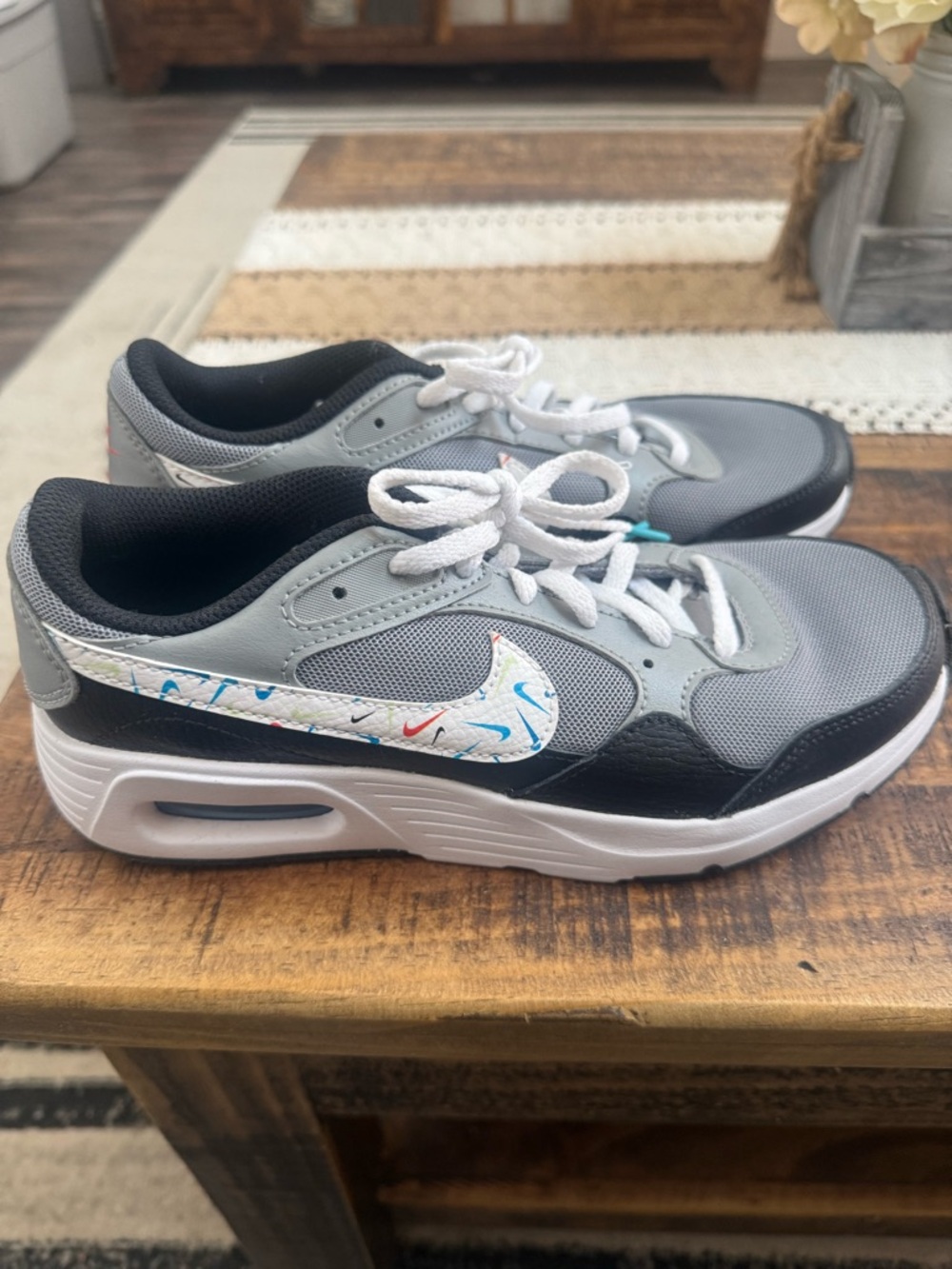 Nike Kids Gray, Black & White Sneakers with Multi-Color Swoosh